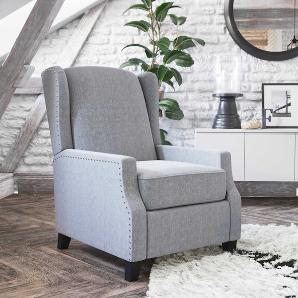 Flash Furniture Gray Wingback Reclining Chair with Nailhead Trim BO-BS7002-1-GY-GG - main